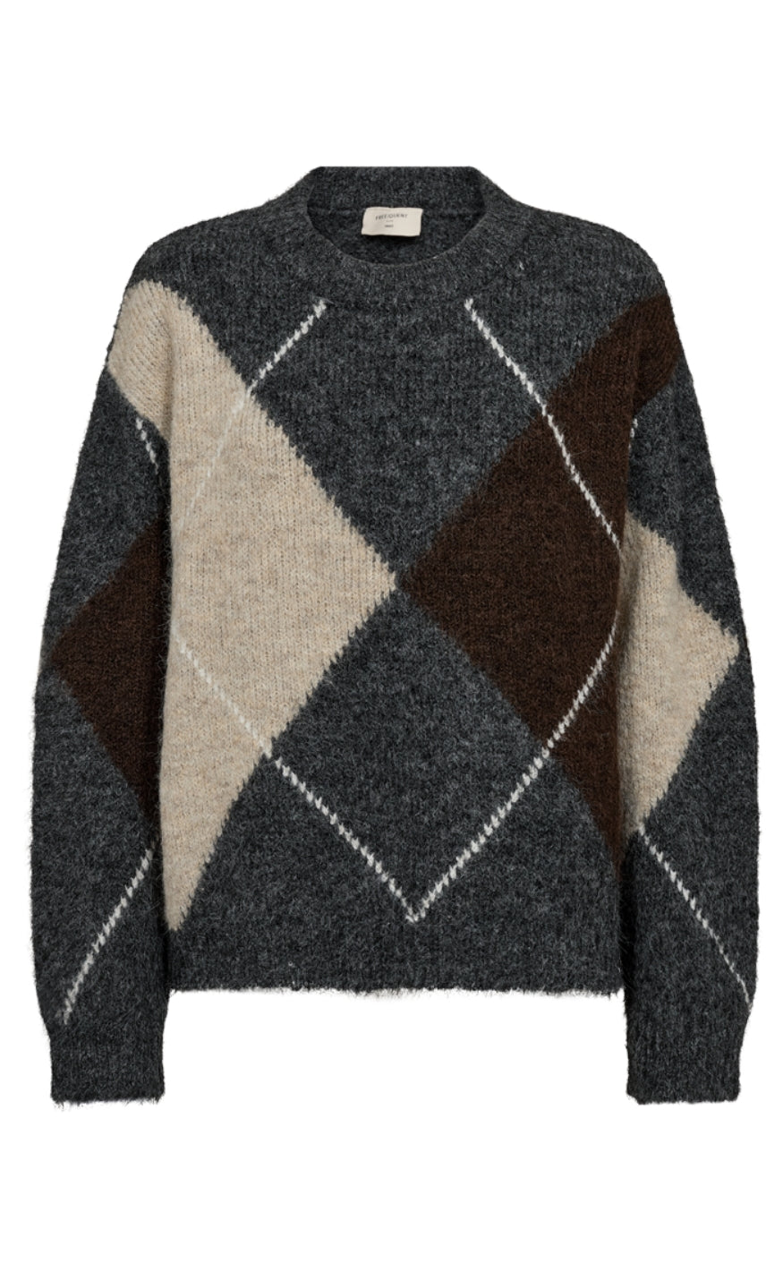 Freequent Genser - Grslulu Argyle - Dark Grey Ml w. Oyster Grey Ml.